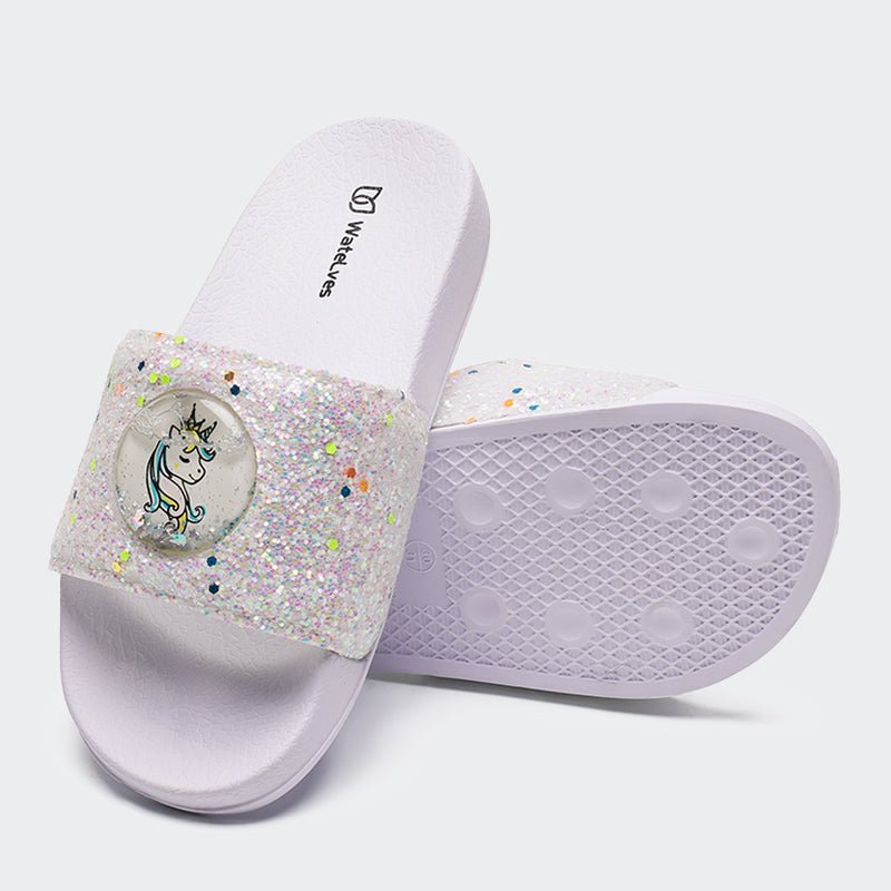 KIDS SLIDE SANDALS JB508-Shiny Unicorn - Watelves.com